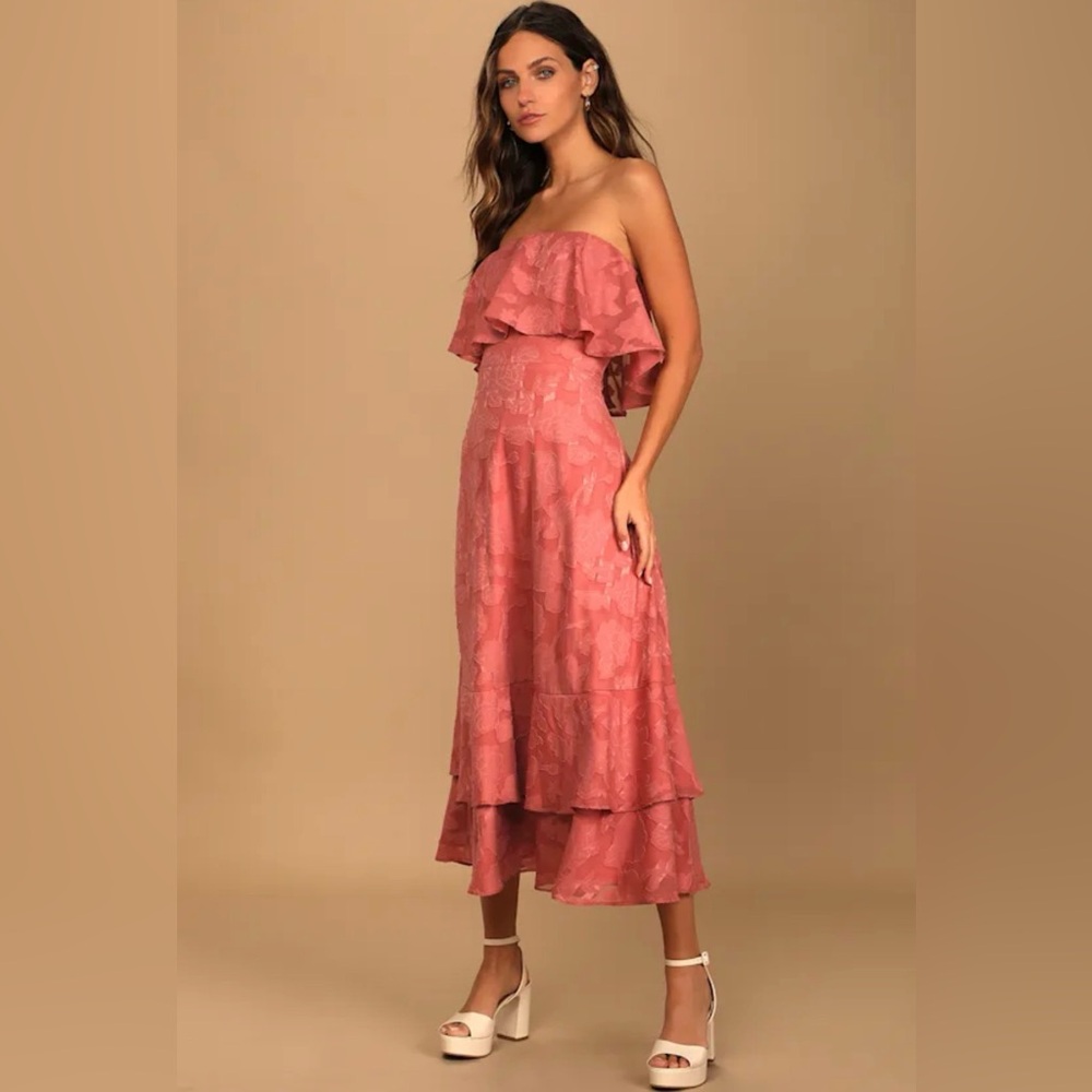 Lulus Love You So Truly Rusty Rose Burnout Floral Strapless Midi Dress XS
